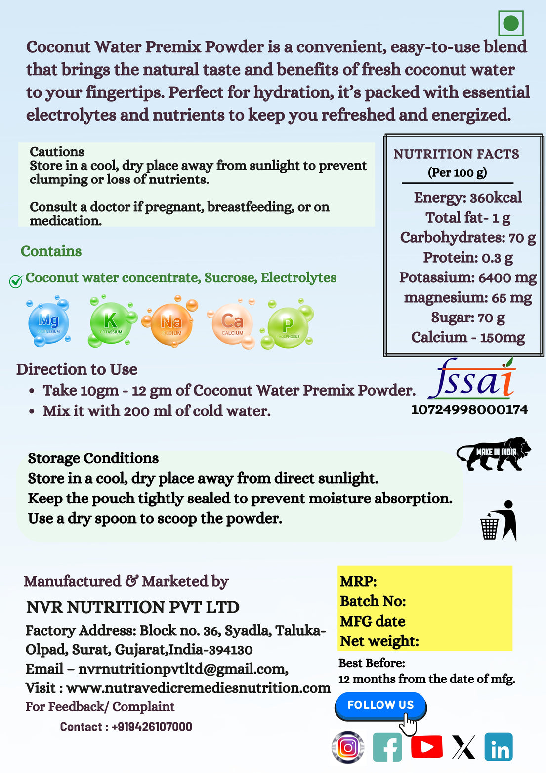 Coconut Water Powder 200gm | Energy Drink Powder, Immune Booster, Hydration Drink | Use For Coconut juice, Smoothie, Energy drink