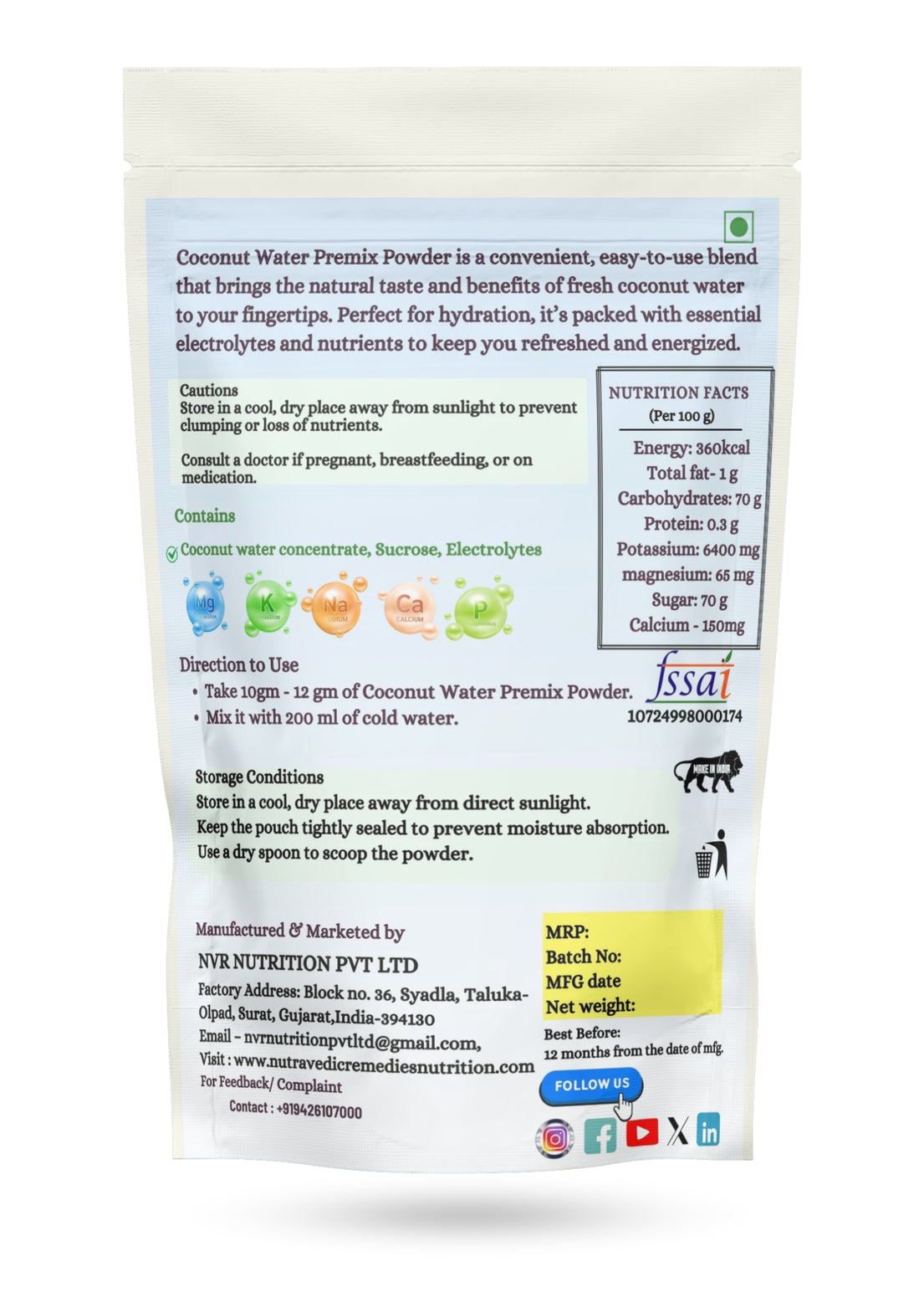 Coconut Water Powder 200gm | Energy Drink Powder, Immune Booster, Hydration Drink | Use For Coconut juice, Smoothie, Energy drink