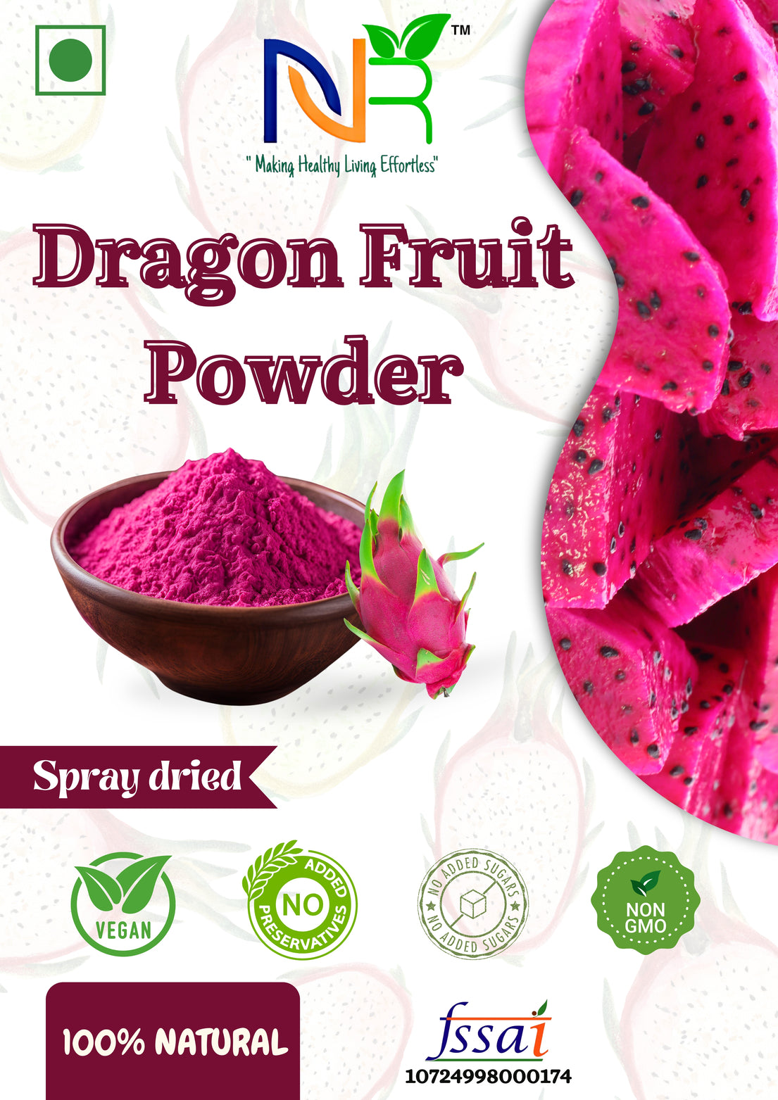 Dragon Fruit Juice Powder - Pitaya Powder for Immunity, Digestion & Radiant Skin - Spray Dried Red Dragon Fruit juice powder