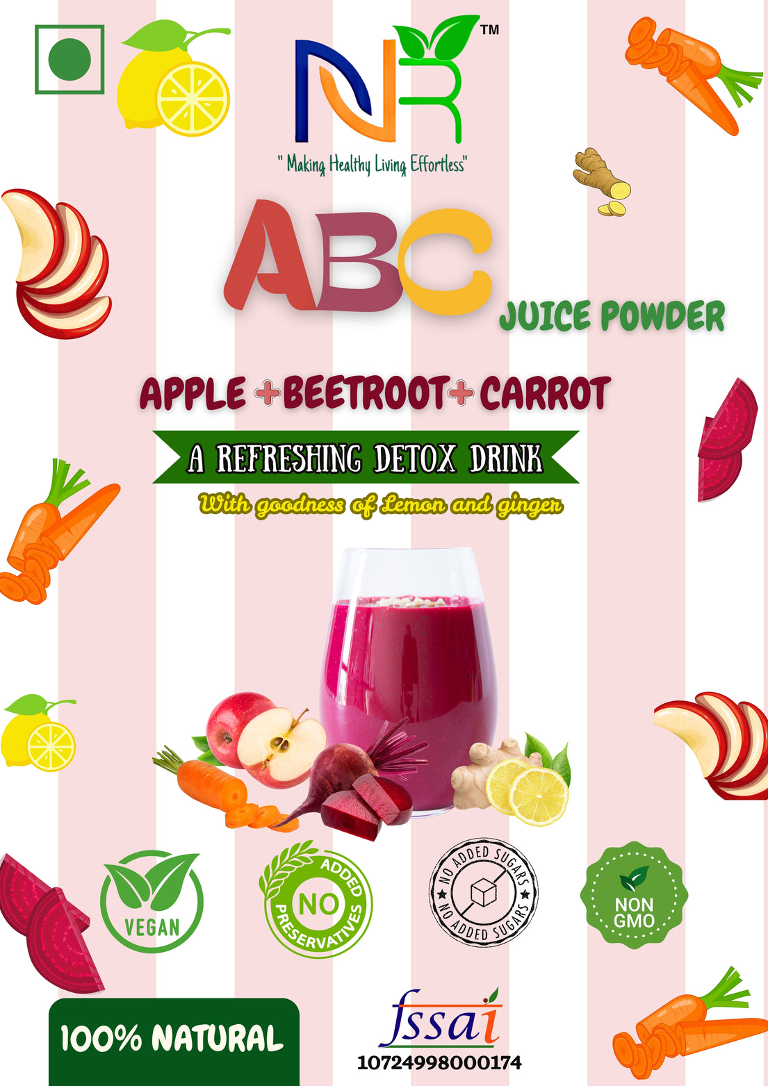 ABC Juice Powder (200.0 Gram), Apple Beetroot Carrot Detox Drink Mix with Lemon and Ginger