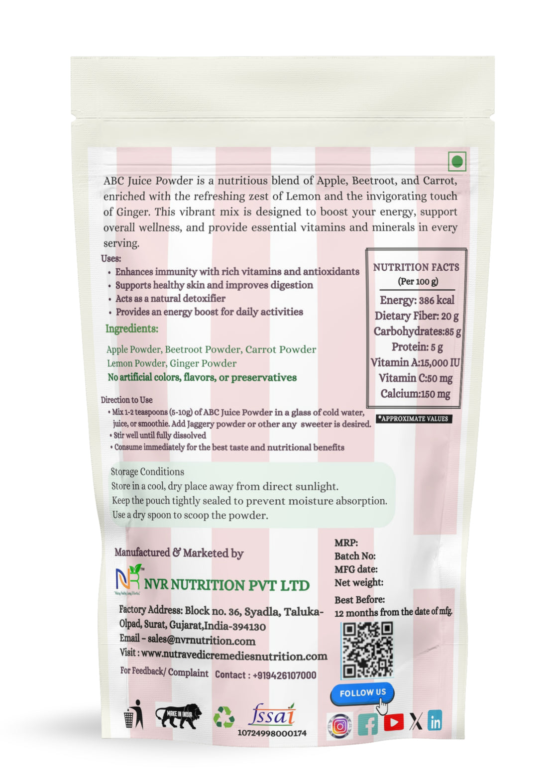 ABC Juice Powder (200.0 Gram), Apple Beetroot Carrot Detox Drink Mix with Lemon and Ginger