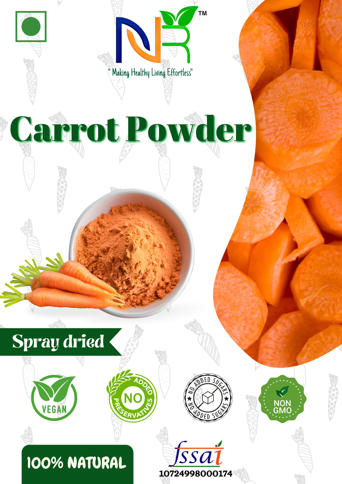 Carrot Juice Powder (200 grams), 100% natural, Instant Soluble in water, No preservative added, no sugar added, Nutrient-Rich Superfood Supplement, 100% Water Soluble, Rich in Vitamins & Antioxidants, Perfect for Juice, Smoothies & Baking