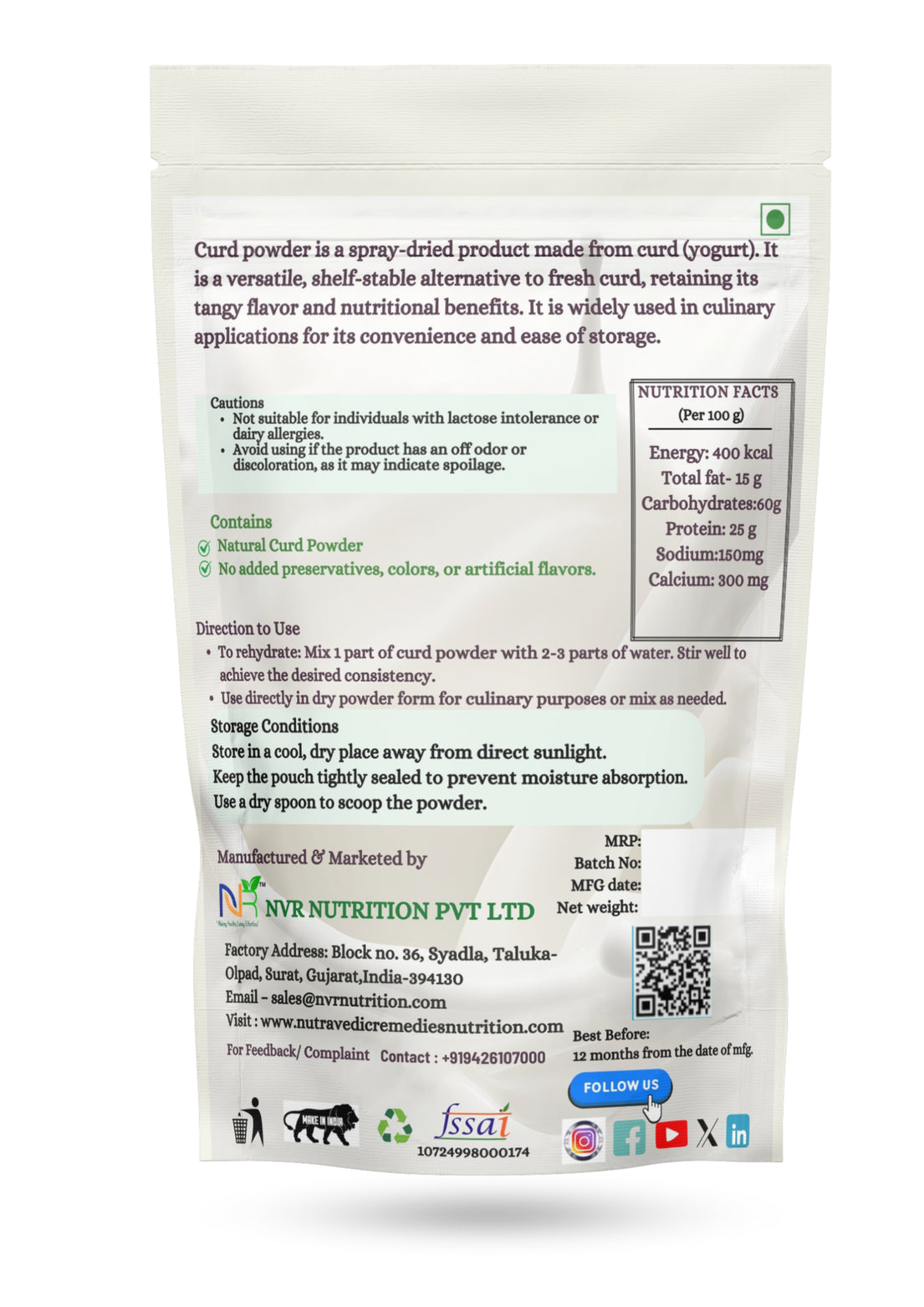 Butter Milk Powder - 200.0 Gram ! Curd Powder, Chaas Powder