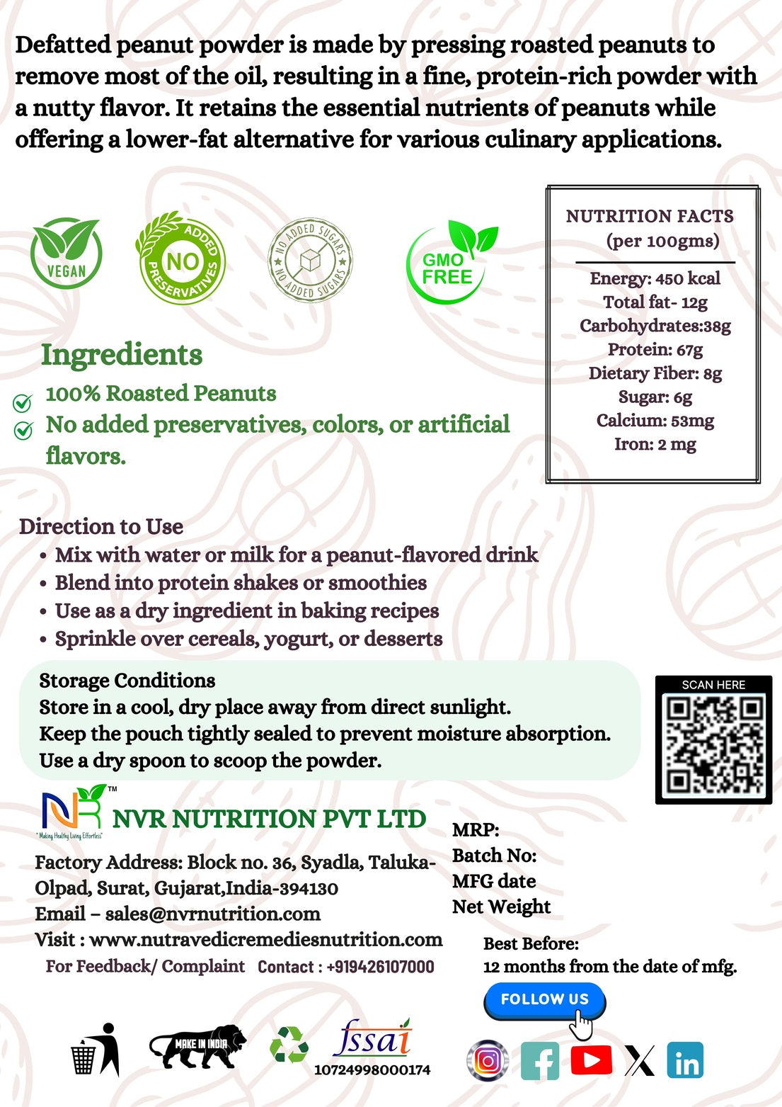 Defatted Peanut Powder – 200g | High-Protein, Low-Fat | All-Natural, Gluten-Free, Keto & Vegan-Friendly | Perfect for Smoothies, Baking & Cooking, High Protein