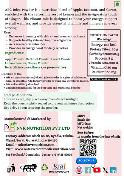 ABC Juice Powder (200.0 Gram), Apple Beetroot Carrot Detox Drink Mix with Lemon and Ginger